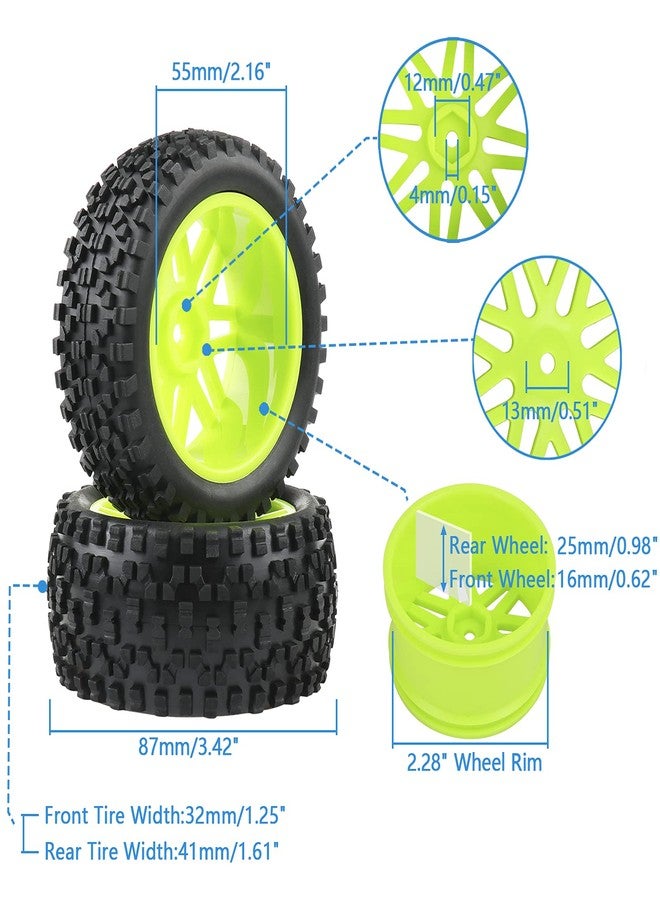 Rowiz RC Tires Wheels Set - 1/10 Scale 12mm Hex, Compatible with Traxxas Rustler Stampede Slash Bandit, Front & Rear Off-Road Tires for RC Car (Green) - Image 2